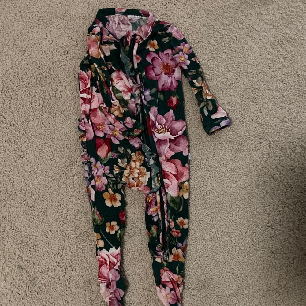 Posh Peanut Floral Zip-Up with Pink and Green
